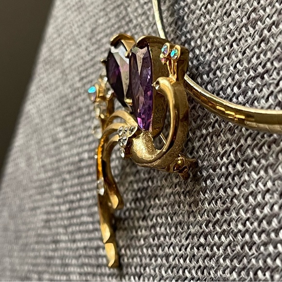 Peacock Bird Purple Swarovski Elements Crystal PENDANT BROOCH ONLY - Picture 7 of 10